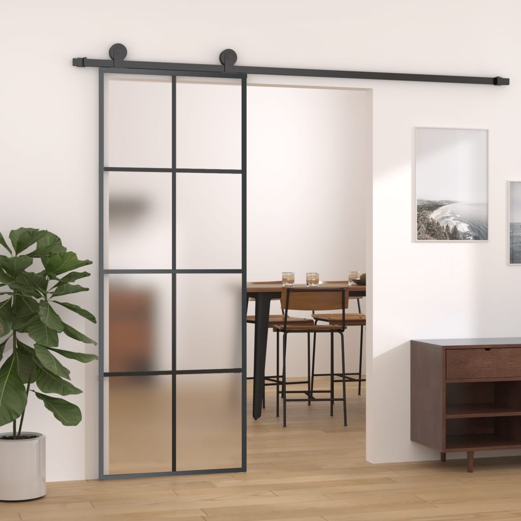 vidaXL Porta de correr 76x205 cm alumínio e vidro ESG preto