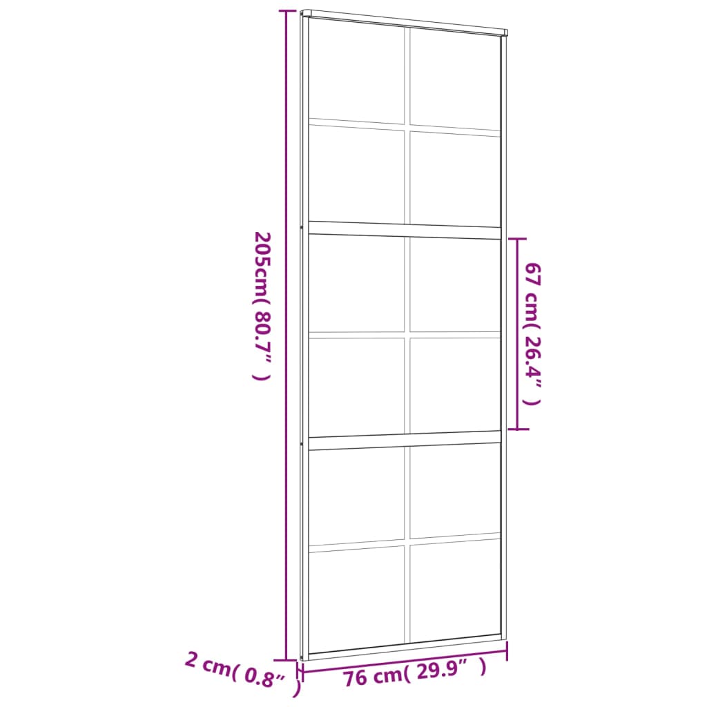 vidaXL Porta deslizante 76x205 cm vidro ESG fosco/alumínio dourado