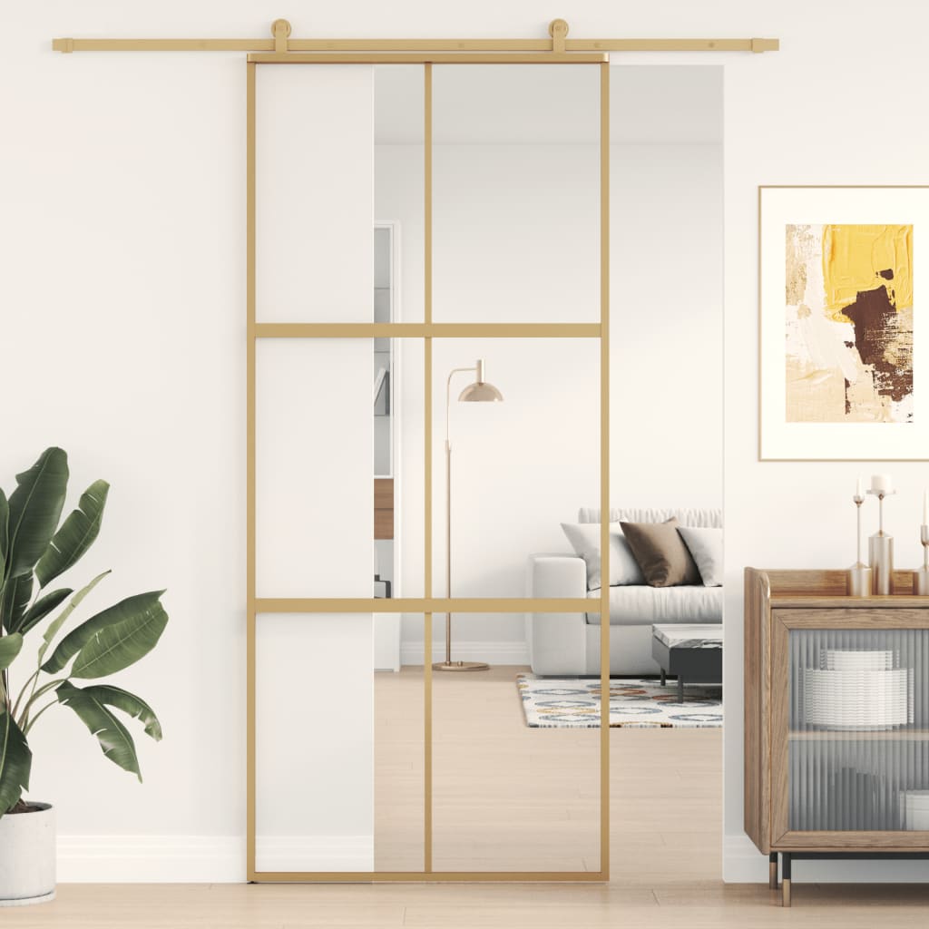 vidaXL Porta deslizante 90x205 cm vidro ESG/alumínio dourado