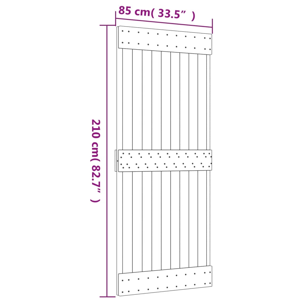 vidaXL Porta de correr com ferragens 85x210 cm madeira de pinho maciça