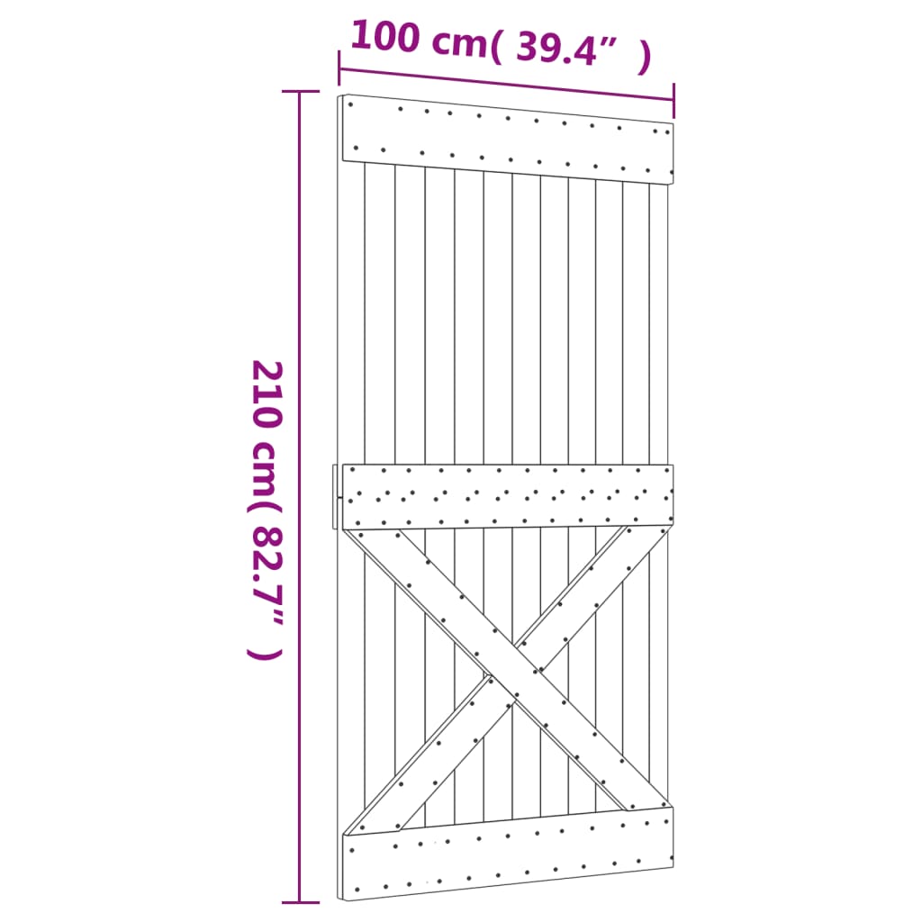 vidaXL Porta de correr c/ ferragens 100x210 cm madeira de pinho maciça