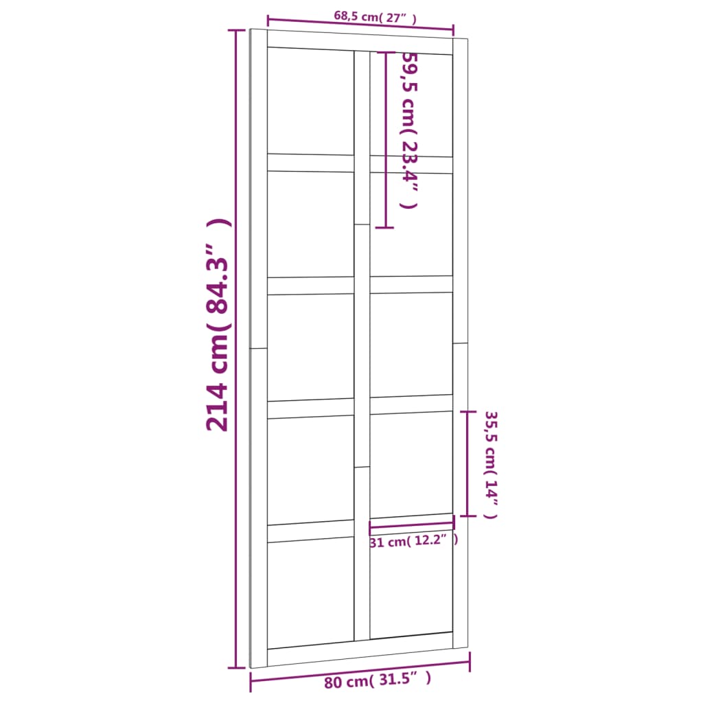 vidaXL Porta de celeiro 80x1,8x214 cm madeira de pinho maciça