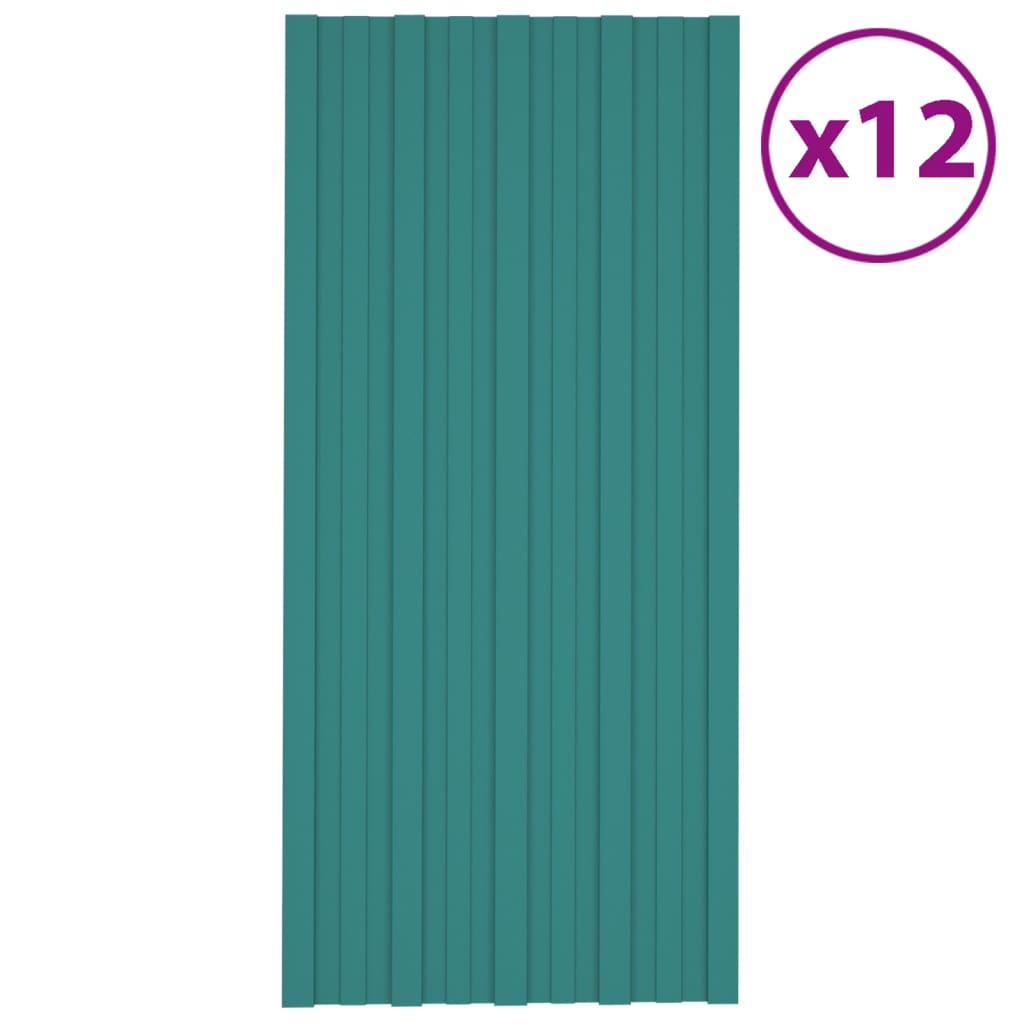 vidaXL Painéis de telhado 12 pcs 100x45 cm aço galvanizado verde