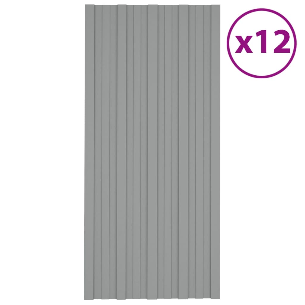 vidaXL Painéis de telhado 12 pcs 100x45 cm aço galvanizado cinzento