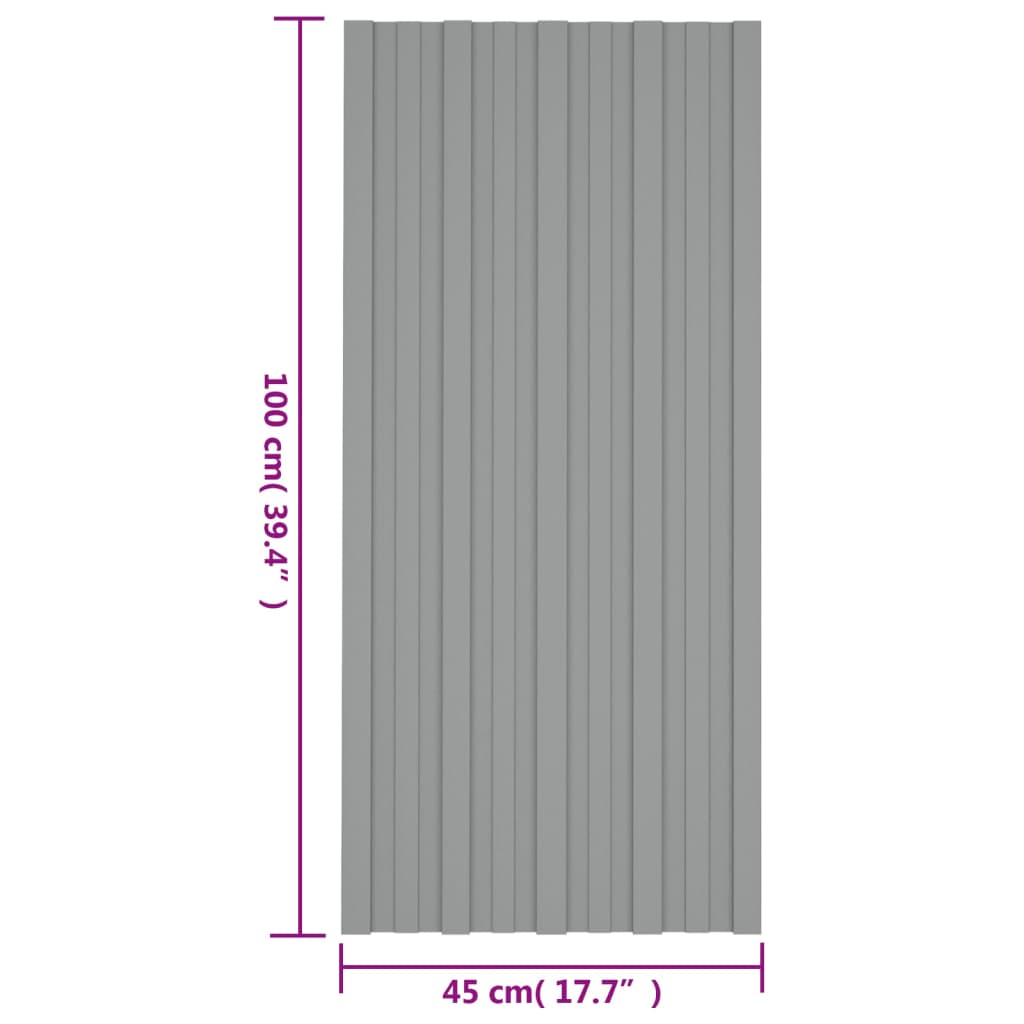 vidaXL Painéis de telhado 12 pcs 100x45 cm aço galvanizado cinzento