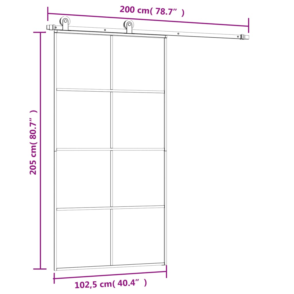 vidaXL Porta desliz. c/ conj. ferragens 102,5x205cm vidro ESG/alumínio