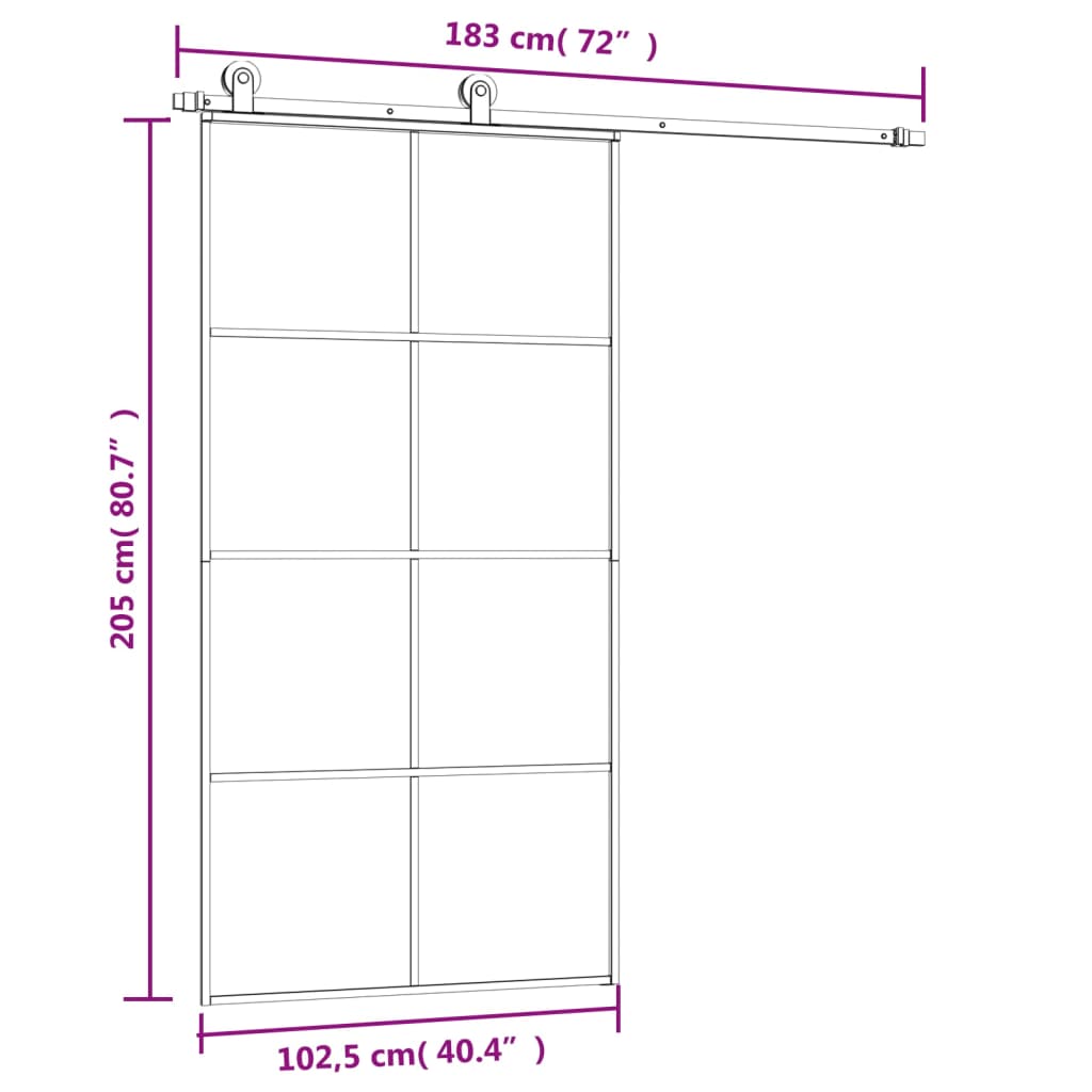 vidaXL Porta desliz. c/ conj. ferragens 102,5x205cm vidro ESG/alumínio