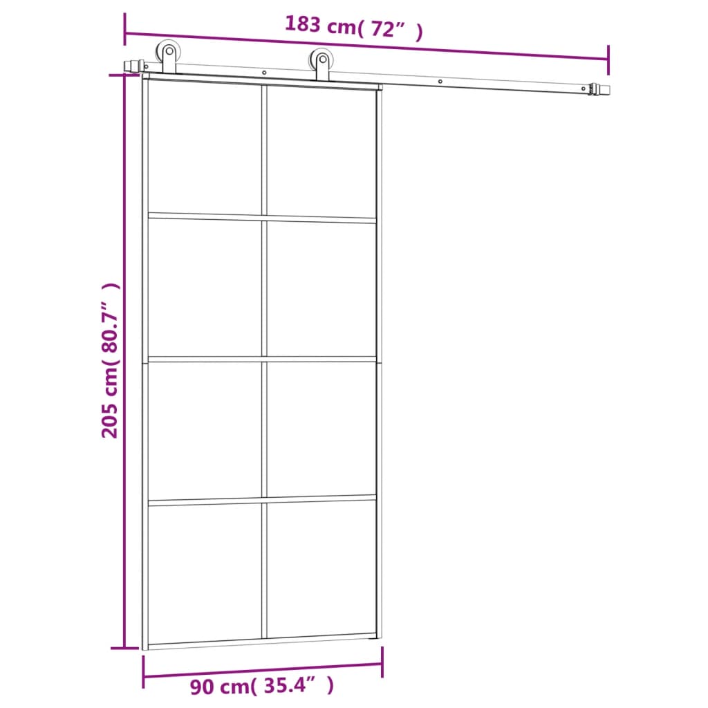 vidaXL Porta deslizante c/ conj. ferragens 90x205cm vidro ESG/alumínio