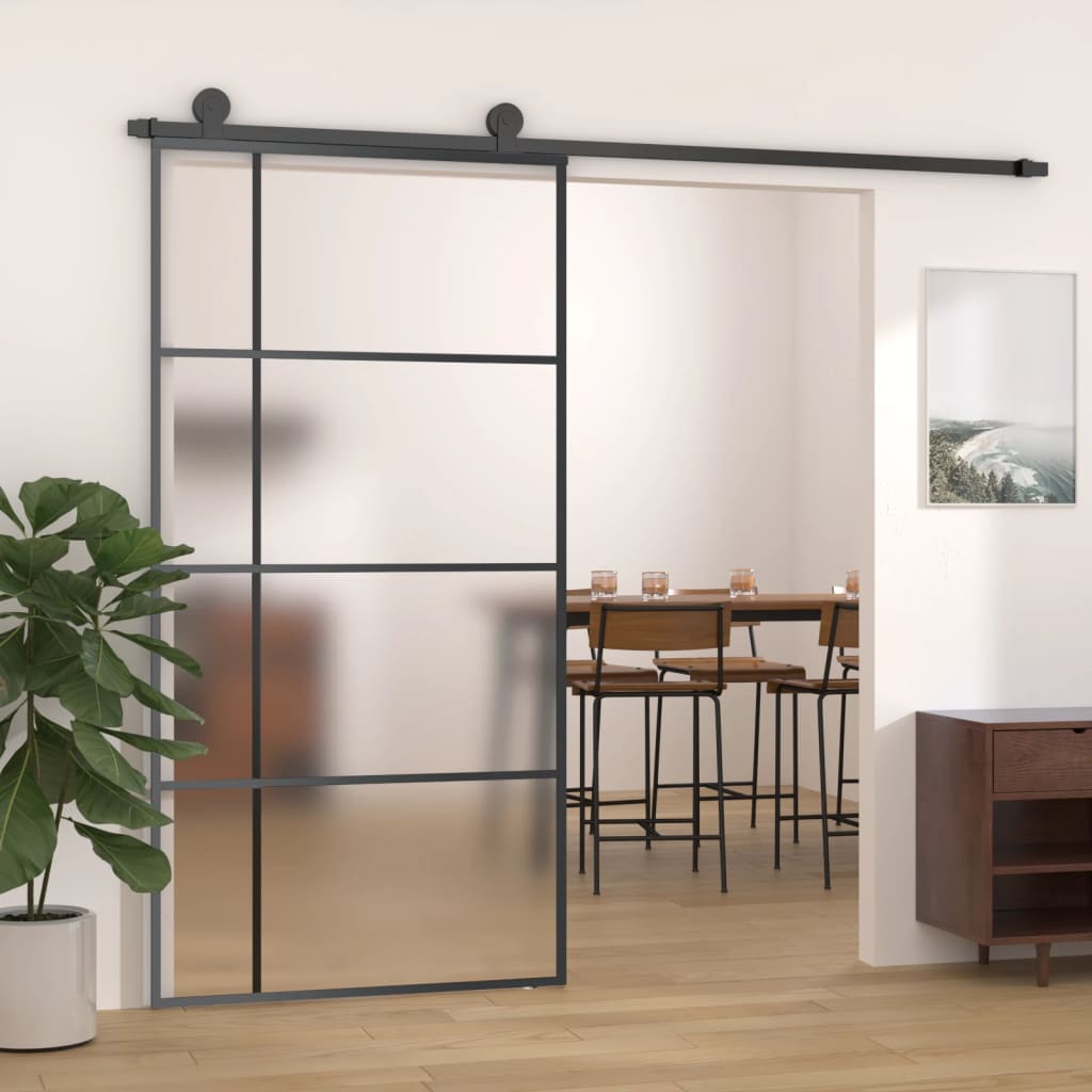 vidaXL Porta deslizante vidro ESG fosco e alumínio 102,5x205 cm preto