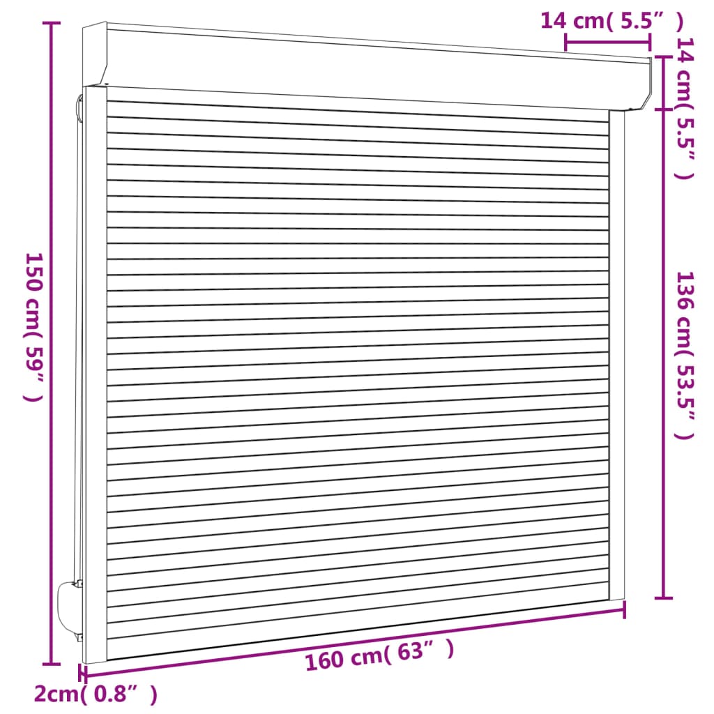 vidaXL Persiana de enrolar em alumínio 160x150 cm branco