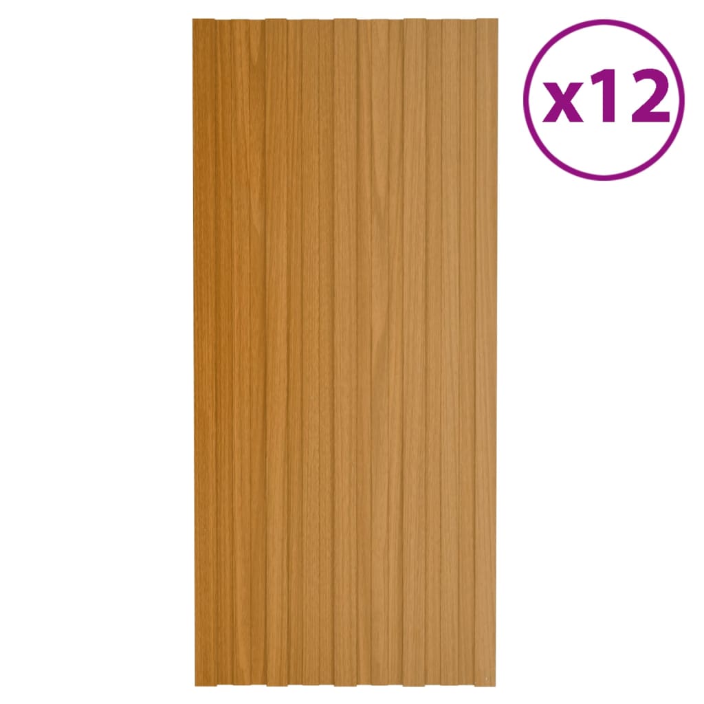 vidaXL Painéis de telhado 12 pcs 100x45 cm aço galvanizado natural