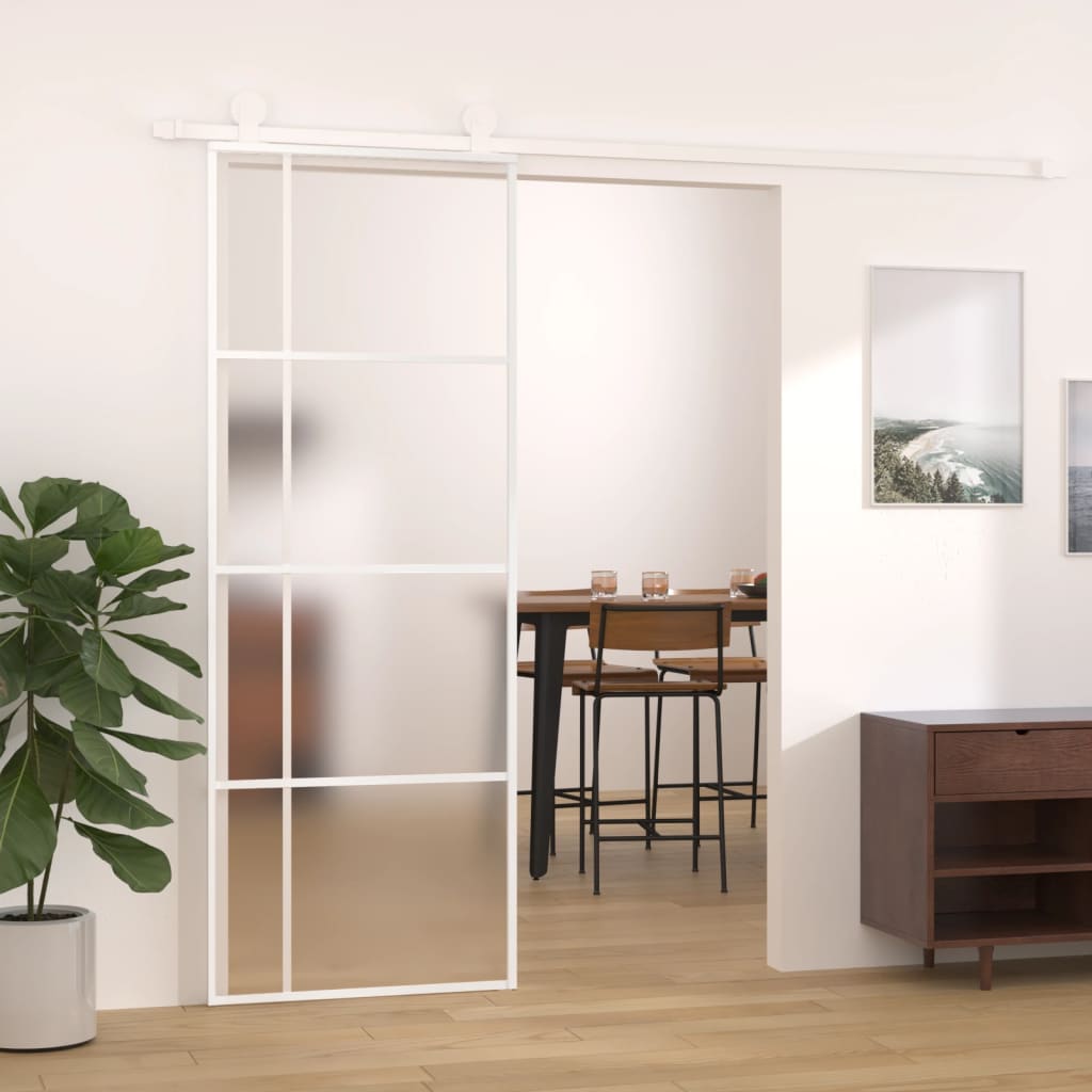 vidaXL Porta deslizante em vidro ESG fosco e alumínio 76x205 cm branco