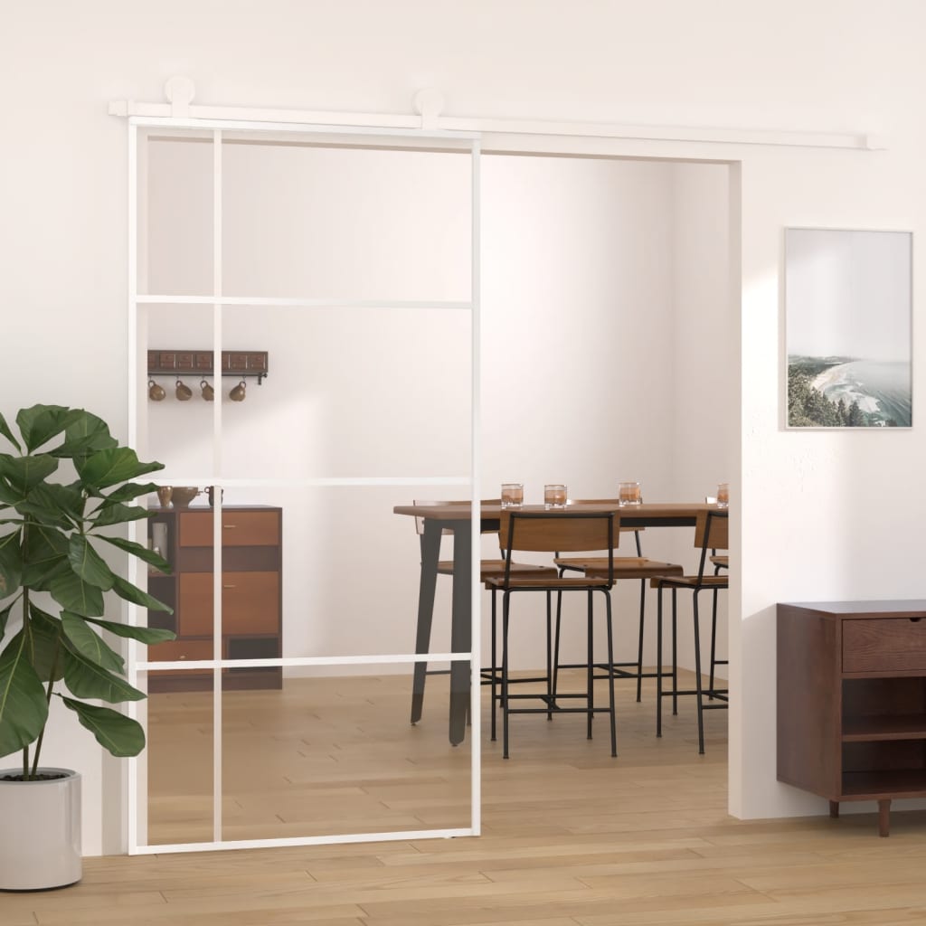 vidaXL Porta deslizante em vidro ESG e alumínio 102,5x205 cm branco