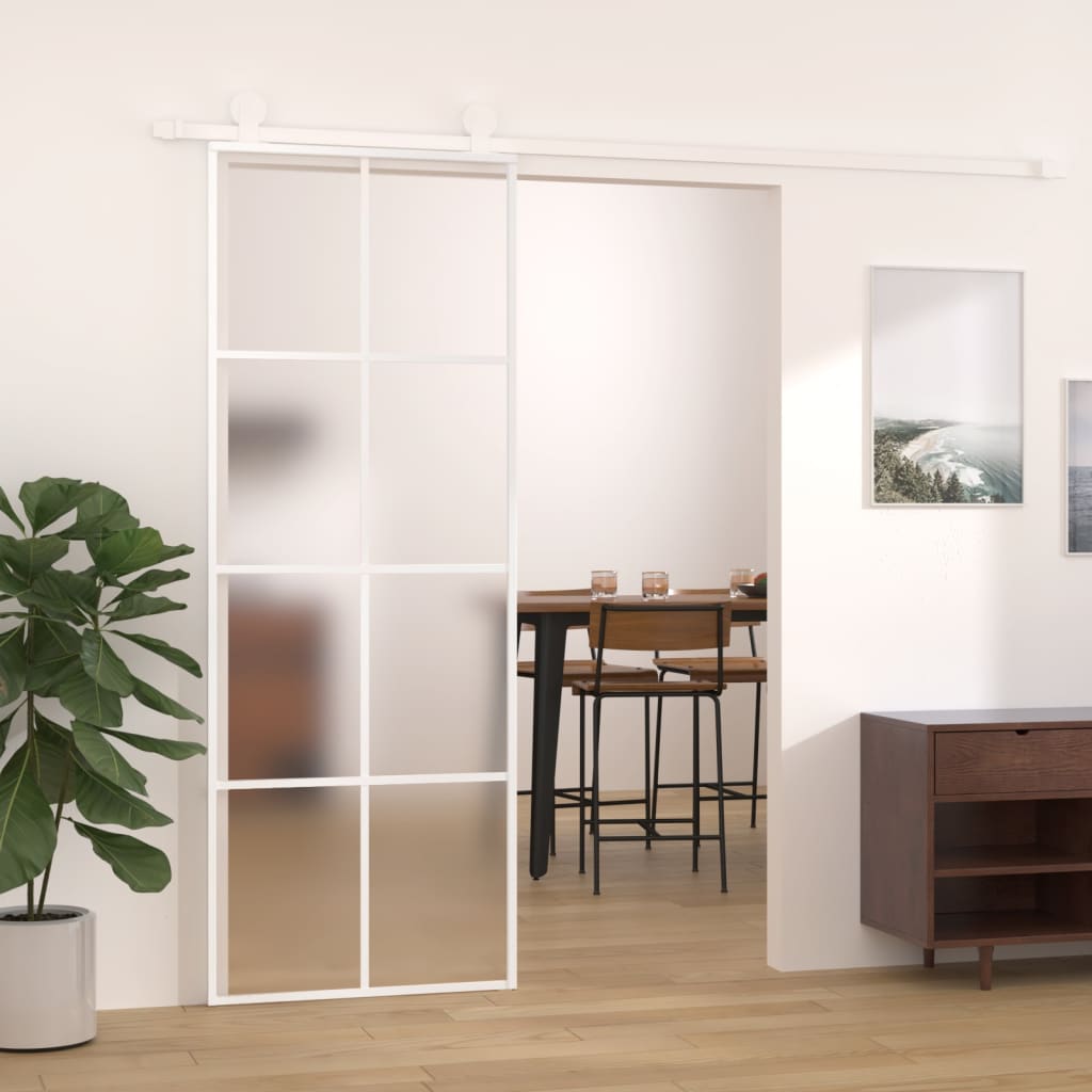 vidaXL Porta deslizante em vidro ESG fosco e alumínio 76x205 cm branco