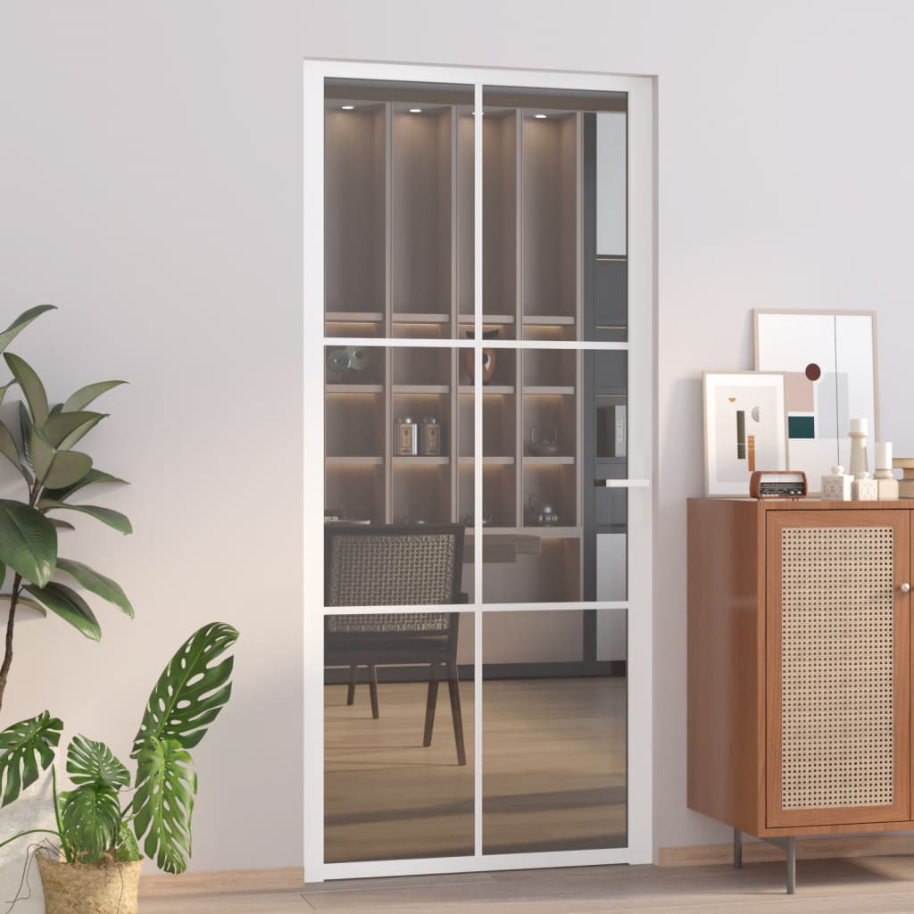 vidaXL Porta de interior 93x201,5 cm vidro ESG e alumínio branco