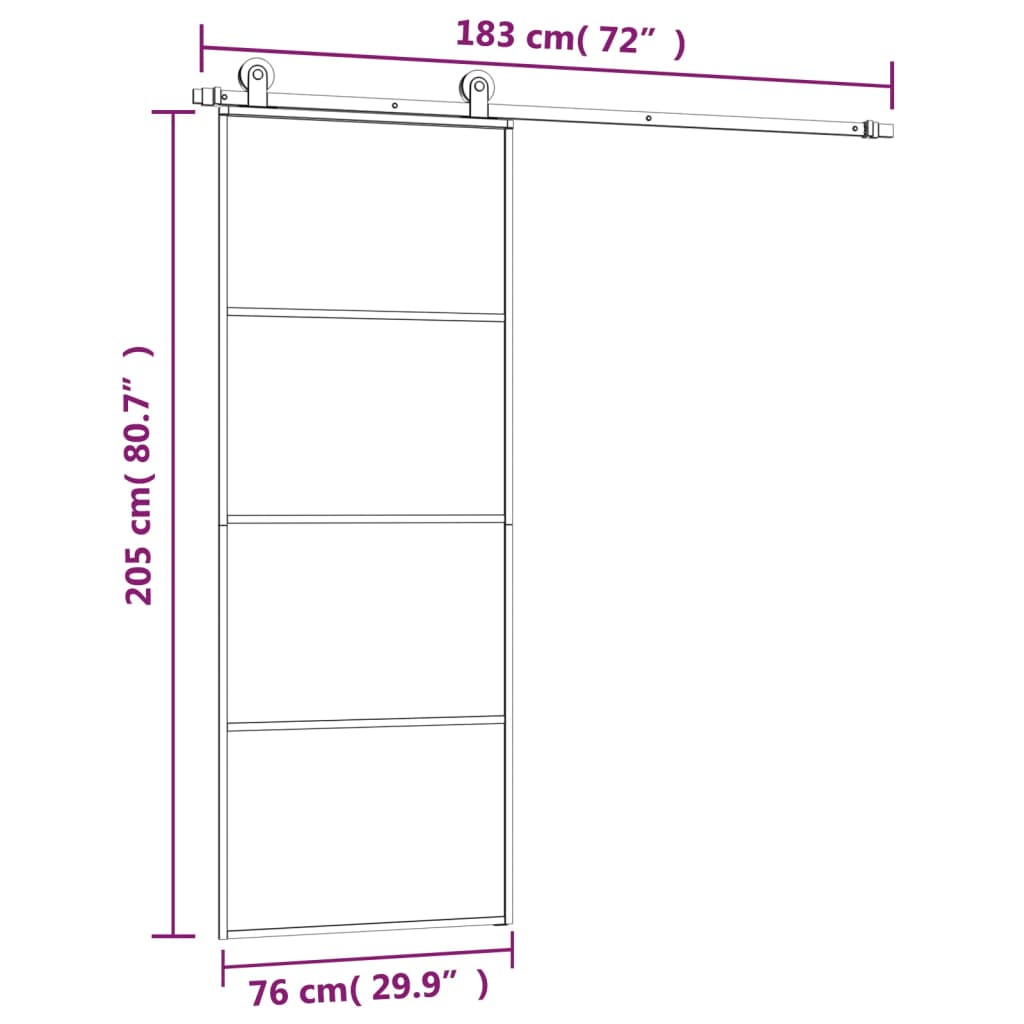 vidaXL Porta deslizante c/ conj. ferragens 76x205cm vidro ESG/alumínio