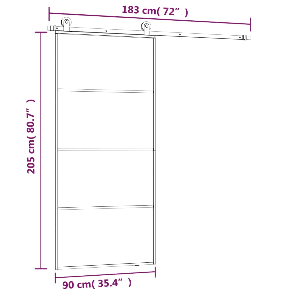 vidaXL Porta deslizante c/ conj. ferragens 90x205cm vidro ESG/alumínio