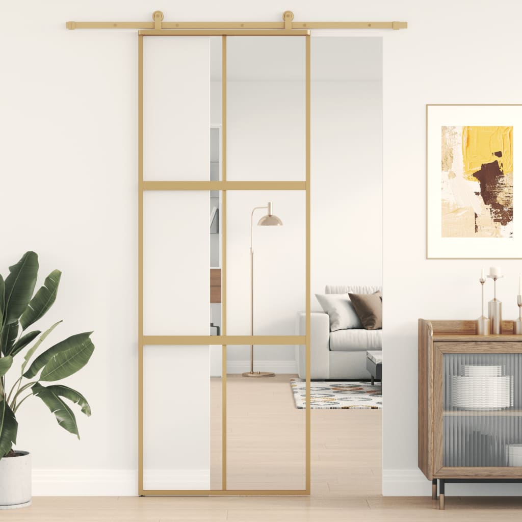 vidaXL Porta deslizante 76x205 cm vidro ESG/alumínio dourado