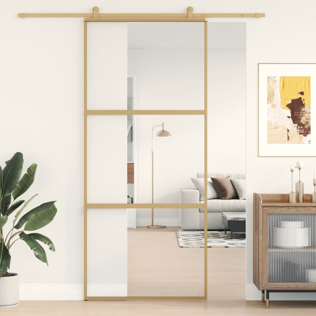 vidaXL Porta deslizante 90x205 cm vidro ESG/alumínio dourado