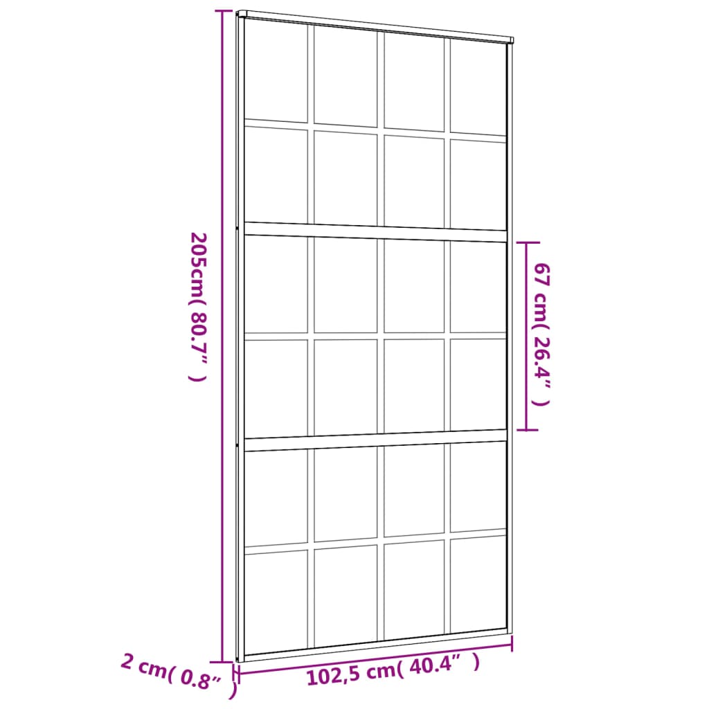 vidaXL Porta deslizante 102,5x205 cm vidro ESG fosco/alumínio dourado