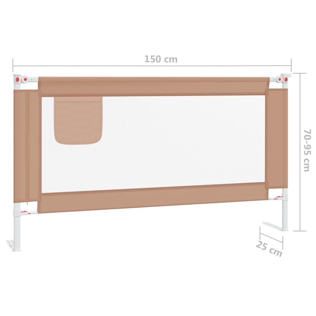 vidaXL Barra segur. p/ cama infantil tecido 150x25cm cinza-acastanhado