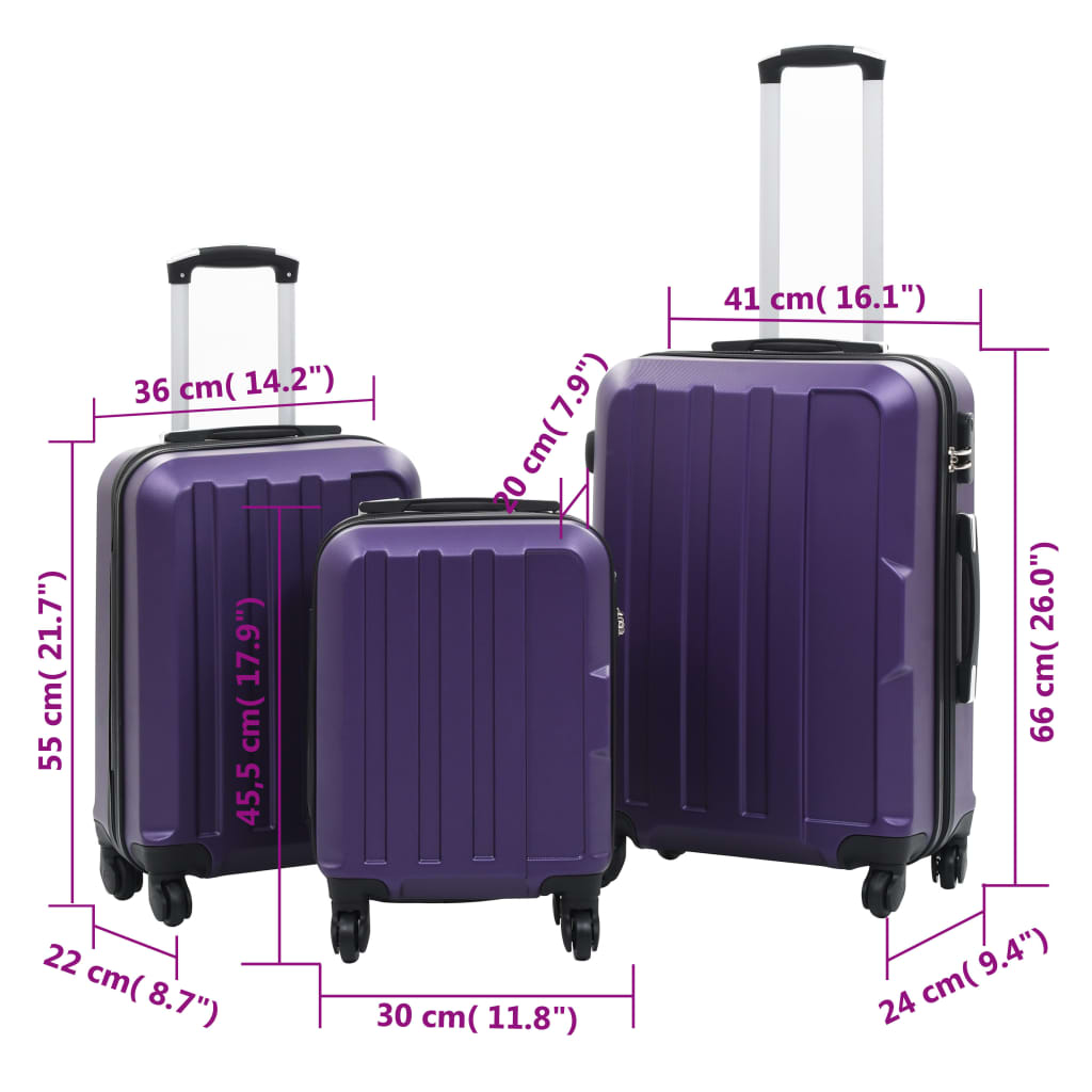 vidaXL Conjunto de tróleis estojo rígido 3 pcs ABS roxo