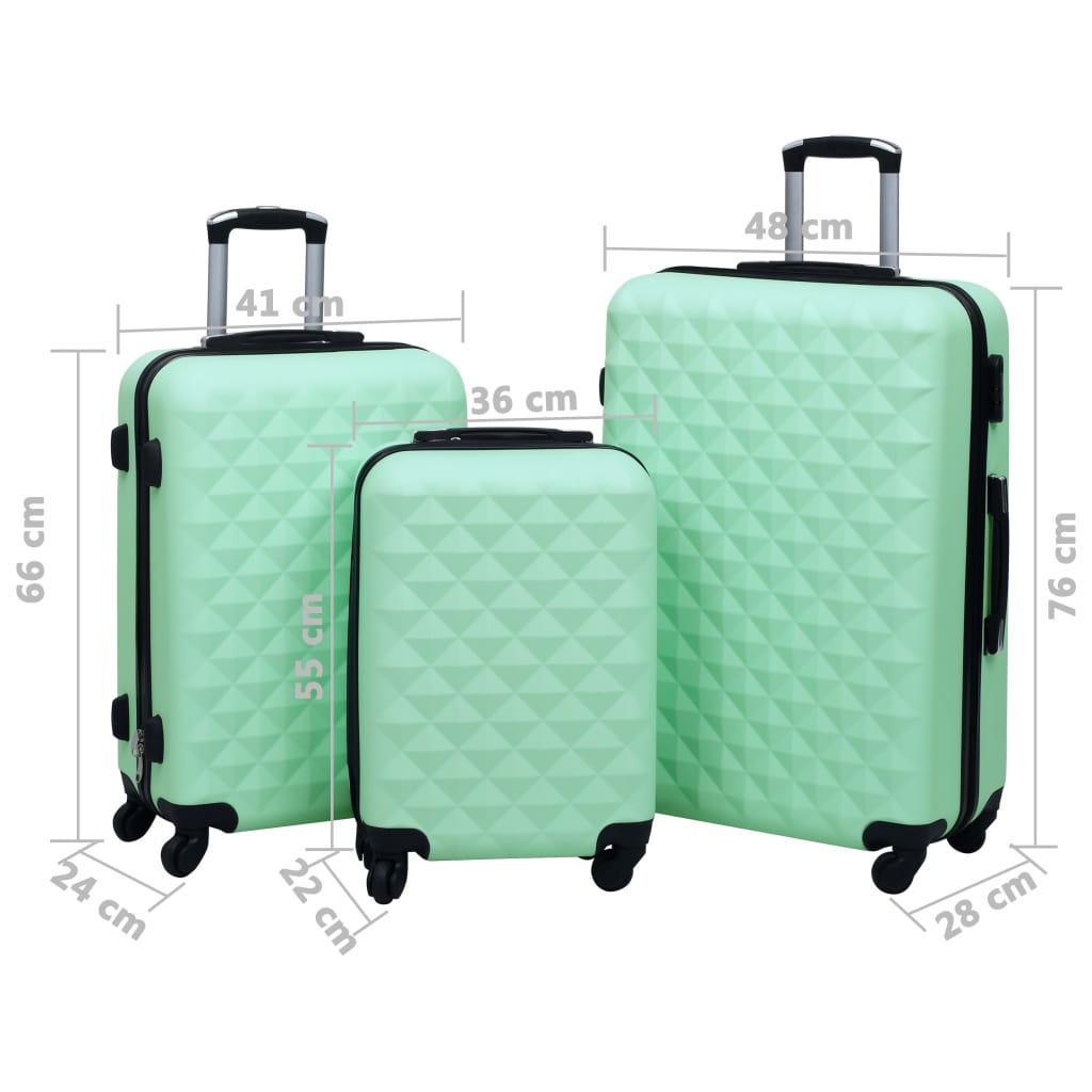 vidaXL Conjunto de tróleis estojo rígido 3 pcs ABS verde hortelã