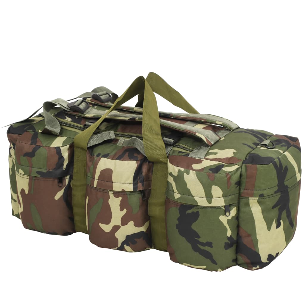 vidaXL Saco de lona estilo militar 3-em-1 90 L camuflagem