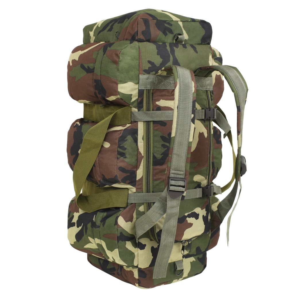 vidaXL Saco de lona estilo militar 3-em-1 90 L camuflagem