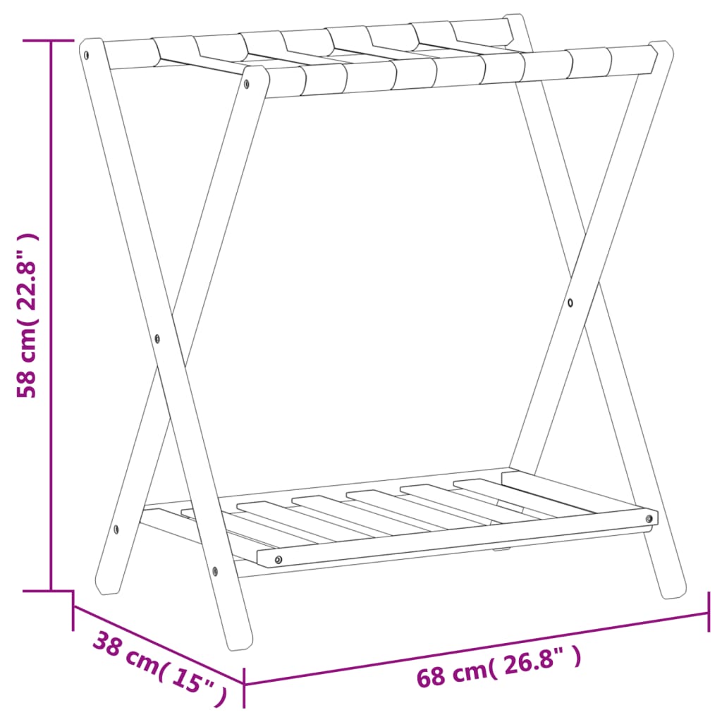 vidaXL Suporte de bagagem 68x38x58 cm bambu