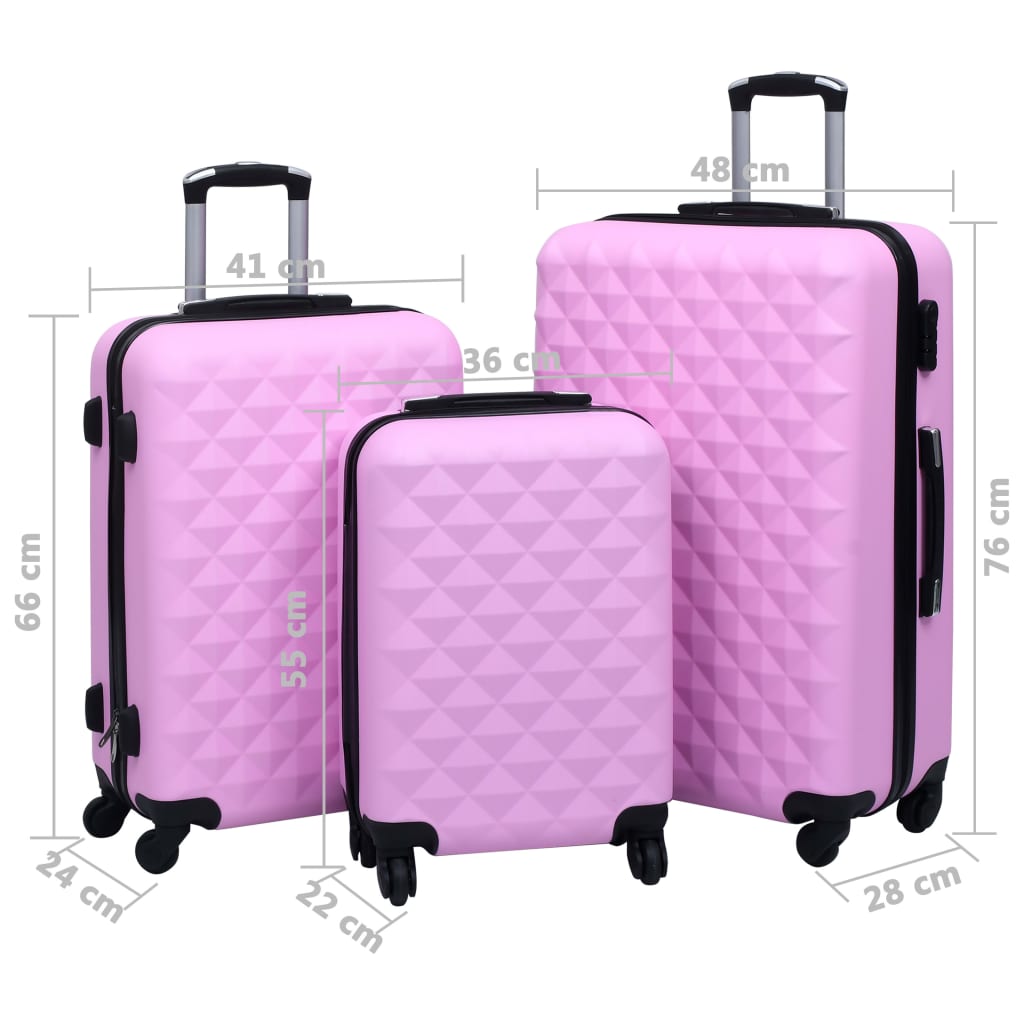 vidaXL Conjunto de tróleis estojo rígido 3 pcs ABS rosa