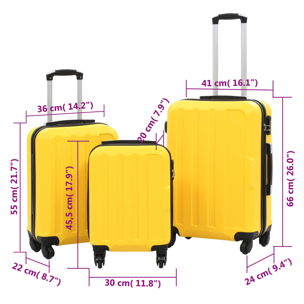 vidaXL Conjunto de tróleis estojo rígido 3 pcs ABS amarelo