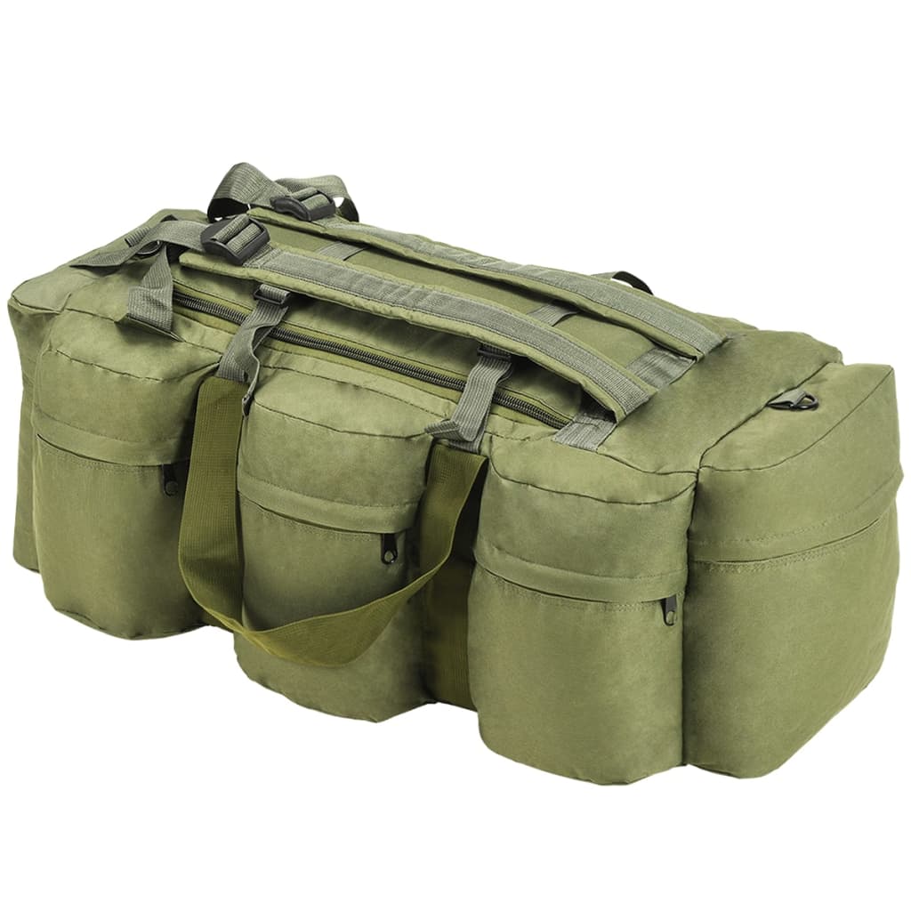 vidaXL Saco de lona estilo militar 3-em-1 90 L verde azeitona