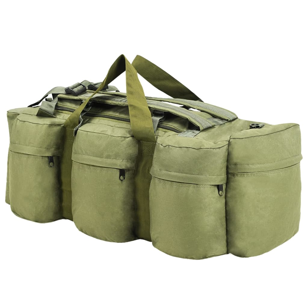 vidaXL Saco de lona estilo militar 3-em-1 90 L verde azeitona