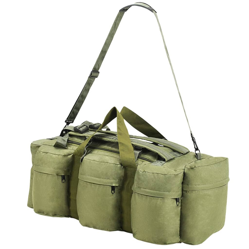 vidaXL Saco de lona estilo militar 3-em-1 90 L verde azeitona