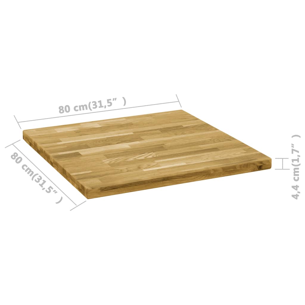 vidaXL Tampo de mesa madeira de carvalho maciça quadrado 44 mm 80x80cm