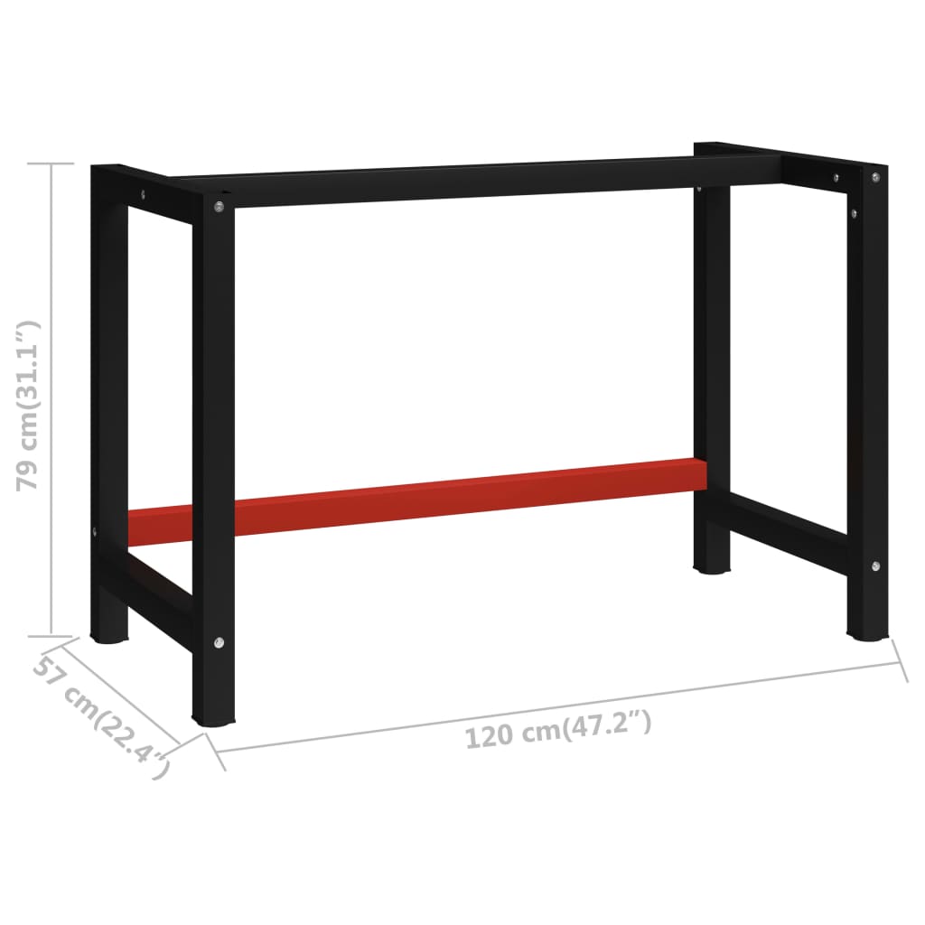 vidaXL Estrutura banco de trabalho 120x57x79 cm metal preto e vermelho