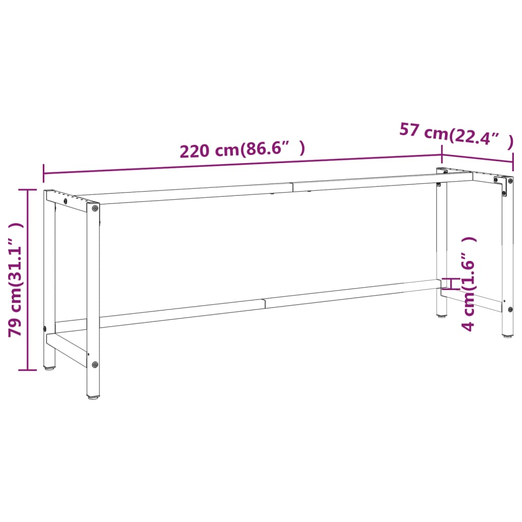 vidaXL Estrutura p/ bancada 220x57x79 cm metal preto e vermelho mate