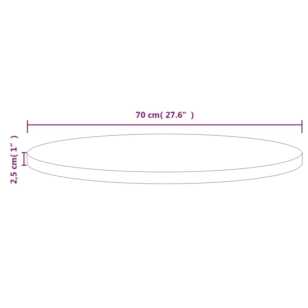 vidaXL Tampo de mesa pinho maciço Ø70x2,5 cm branco