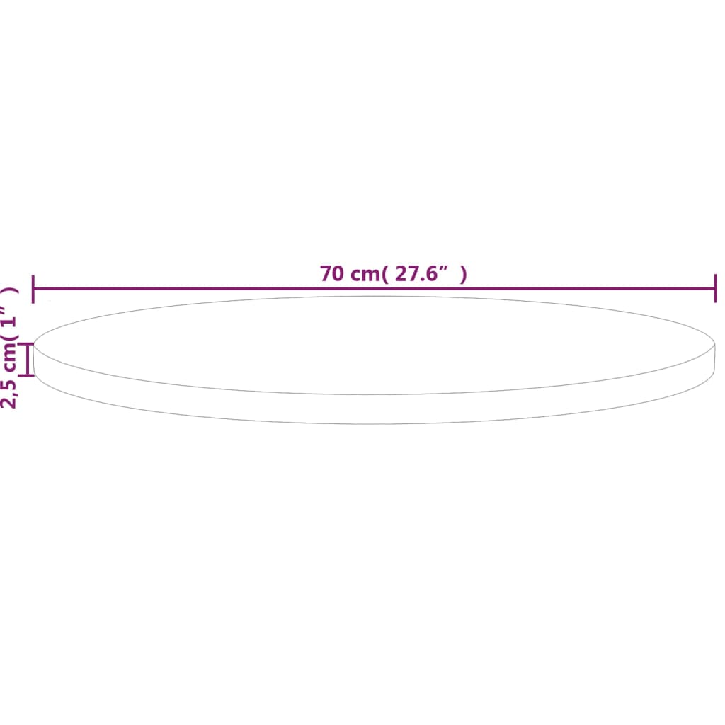 vidaXL Tampo de mesa redondo Ø70x2,5 cm carvalho maciço não tratado