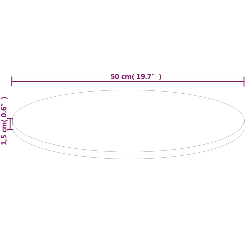 vidaXL Tampo de mesa redondo Ø50x1,5 cm carvalho maciço não tratado