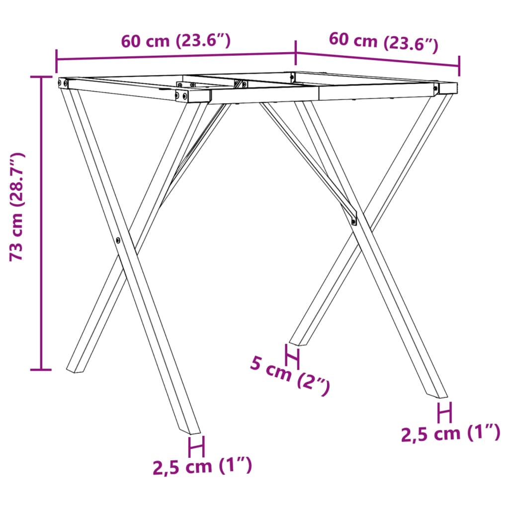 vidaXL Pernas para mesa de jantar estrutura em X ferro fundido