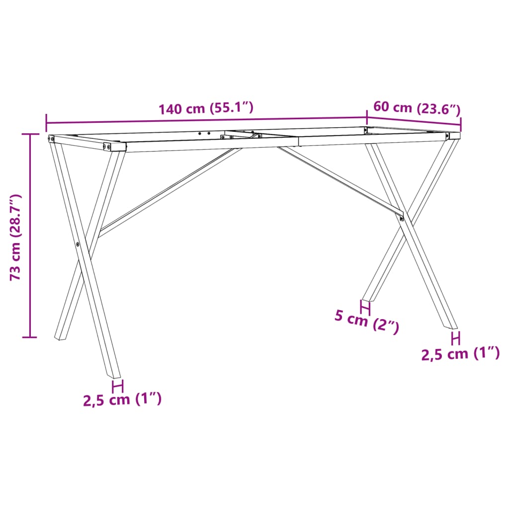 vidaXL Pernas para mesa de jantar estrutura em X ferro fundido