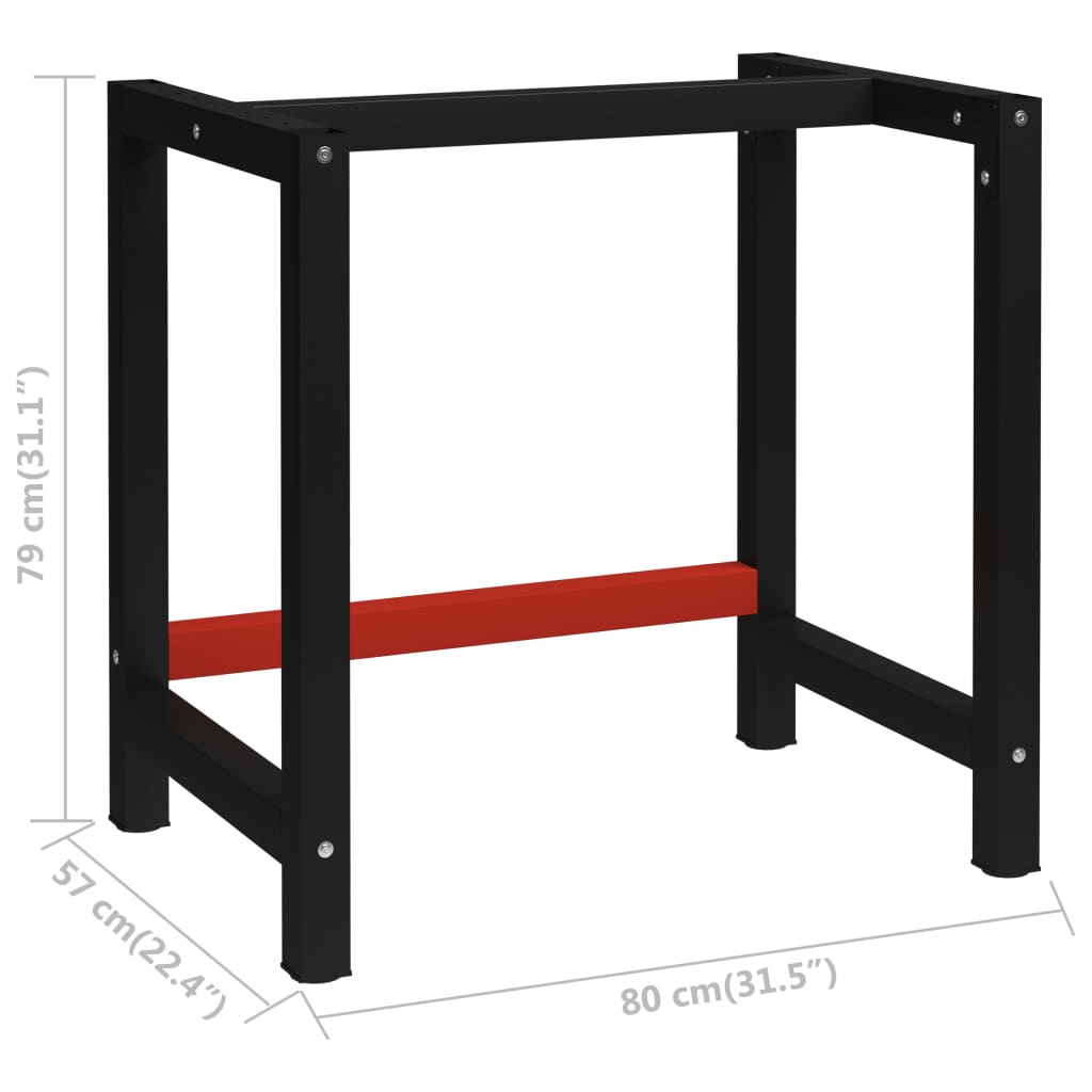 vidaXL Estrutura banco de trabalho 80x57x79 cm metal preto e vermelho