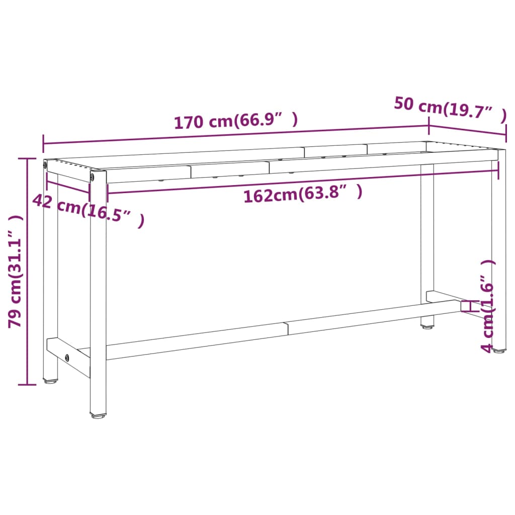 vidaXL Estrutura p/ bancada 170x50x79 cm metal preto e vermelho mate