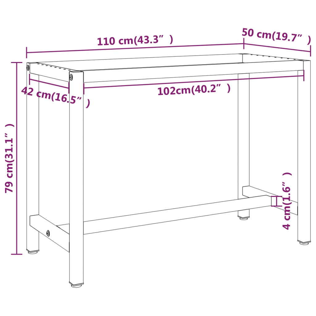 vidaXL Estrutura p/ bancada 110x50x79 cm metal preto e vermelho mate