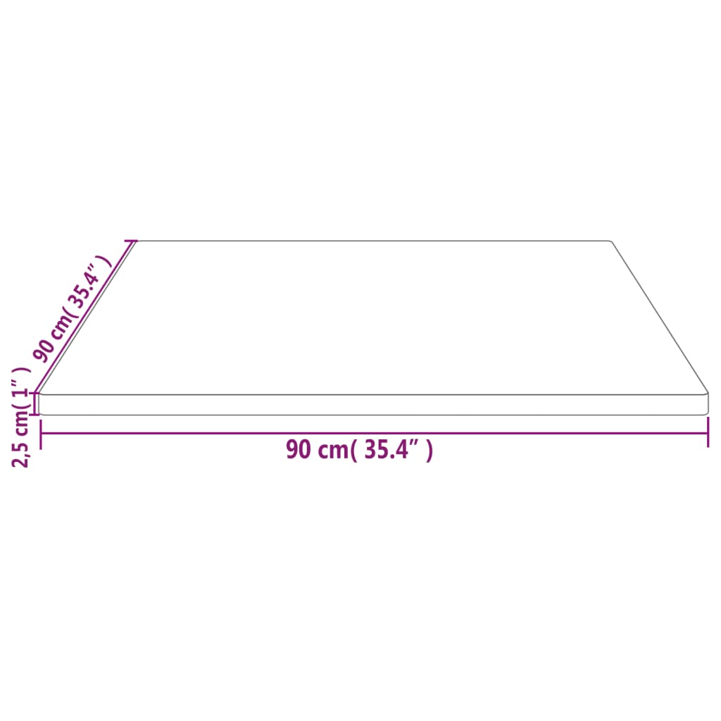 vidaXL Tampo de mesa quadrado 90x90x2,5 cm pinho maciço branco