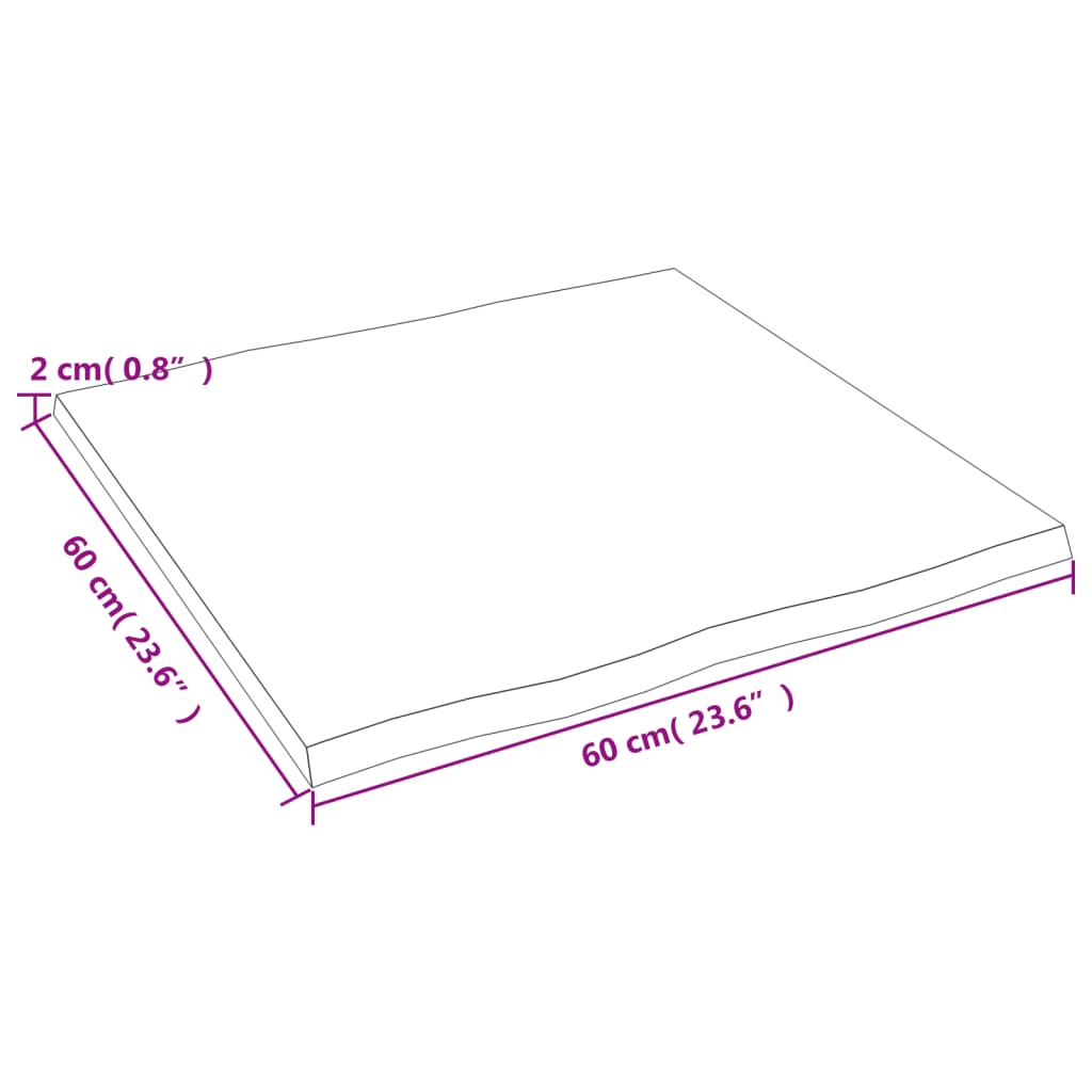 vidaXL Tampo mesa 60x60x2cm carvalho tratado borda viva castanho-claro