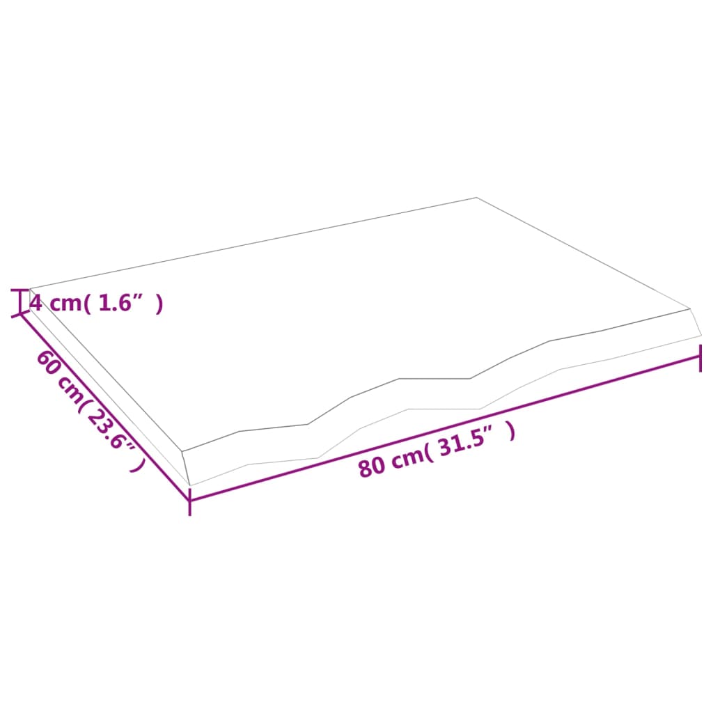 vidaXL Tampo de mesa 80x60x(2-4) cm carvalho maciço não tratado