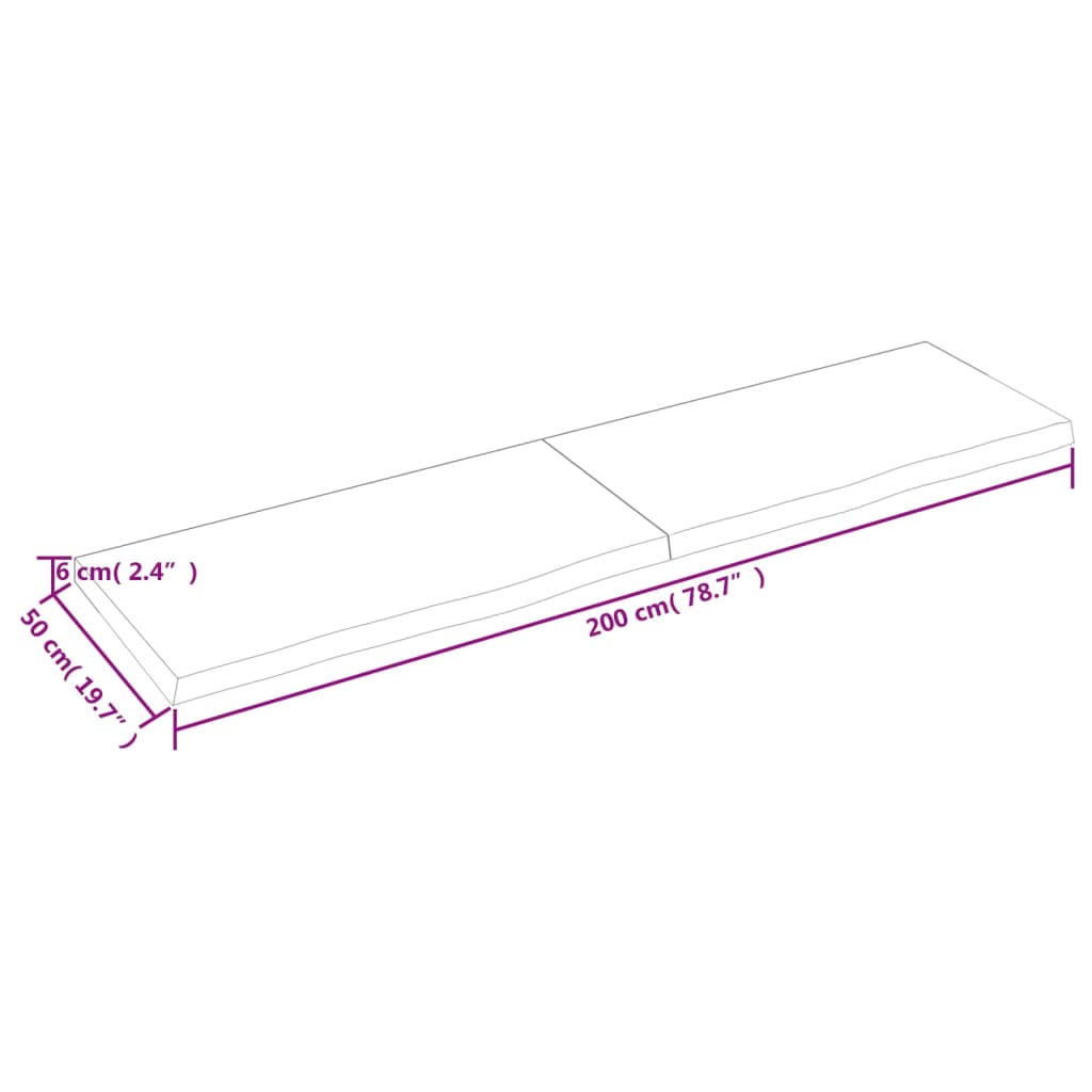 vidaXL Tampo de mesa 200x50x(2-6) cm carvalho tratado castanho-escuro